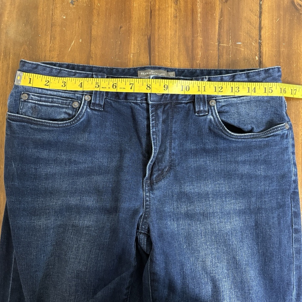 L.L.Bean Signature Five-Pocket Jeans Slim Straight Fit 33W x 32 Dark Blue Faded - Picture 9 of 11